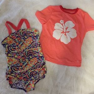 Lands’ End swimsuit and swim shirt